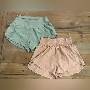 Women's Athletic Shorts Set - Green and Tan